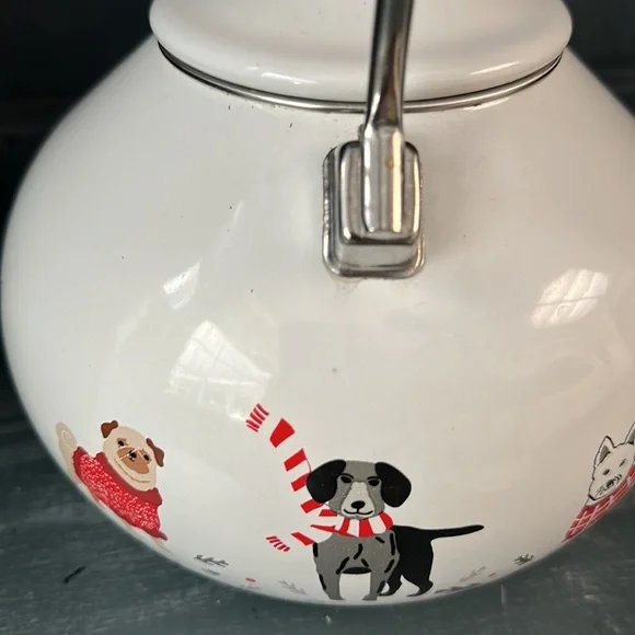 Martha Stewart Collection 2-Qt. Holiday Dogs Tea Pot Kettle Enamel on Steel - Picture 6 of 8